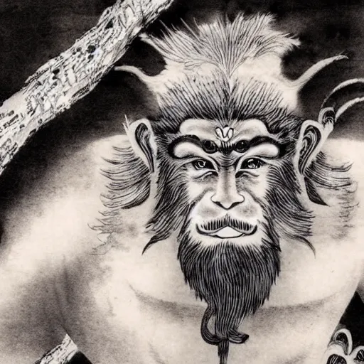 Image similar to a Chinese ink painting, taoism wukong , HD,