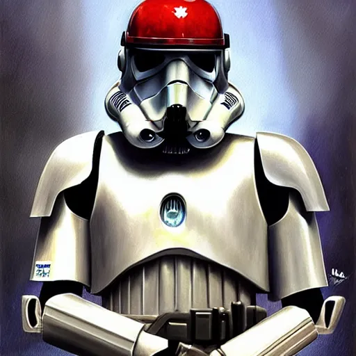 Image similar to realistic star wars armor character, painting by bryan matyas