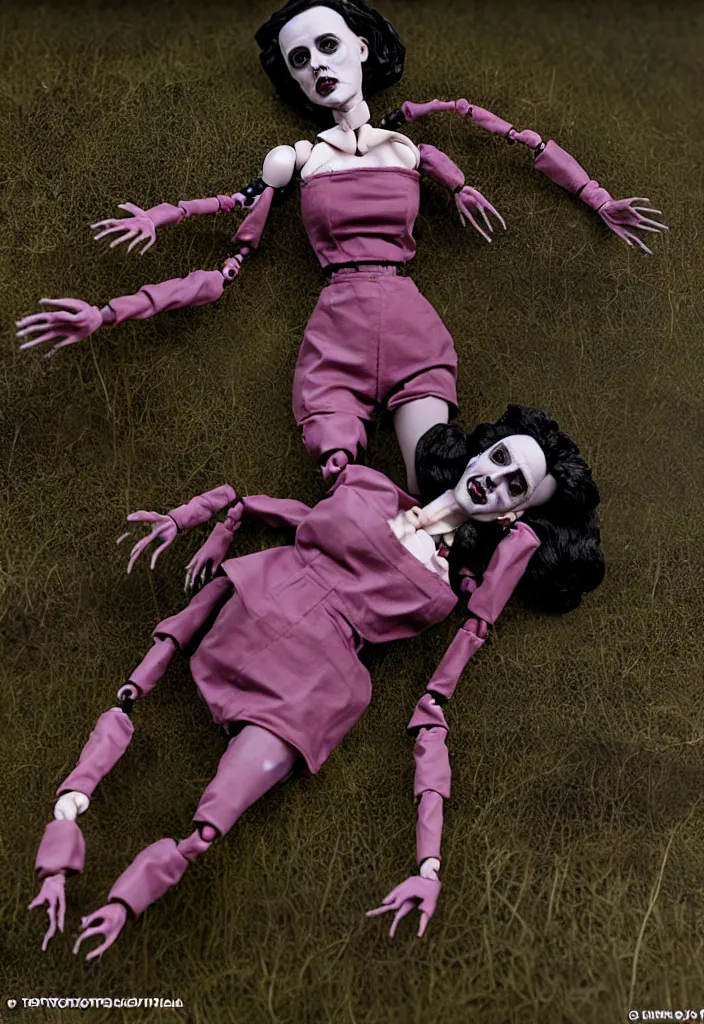 Image similar to the remains of elizabeth short, action figure playset, now with a removable torso, black dahlia doll, made of plastic, vintage 1 9 8 0's toy, realistic, hyperrealistic, unreal engine 5,