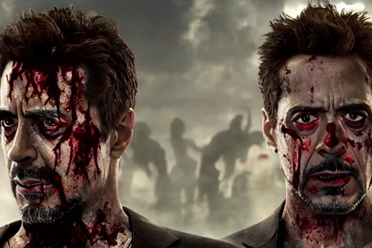 Image similar to film still of zombie zombie Tony Stark as a zombie in new avengers movie, 4k