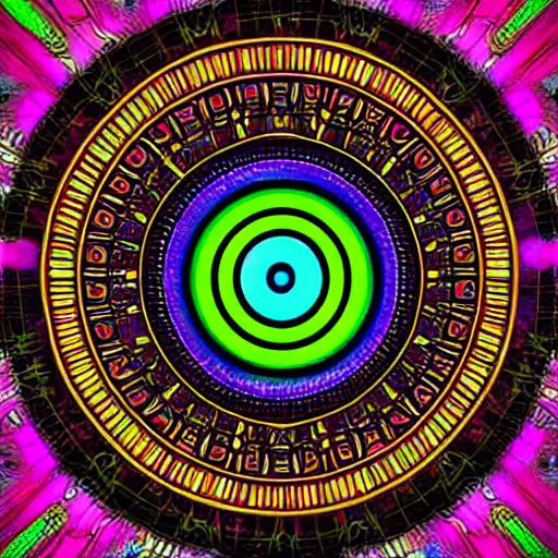 Image similar to cyberpunk neon colored blackhole mandala eye art, galaxy lineart, symmetrical mandala art