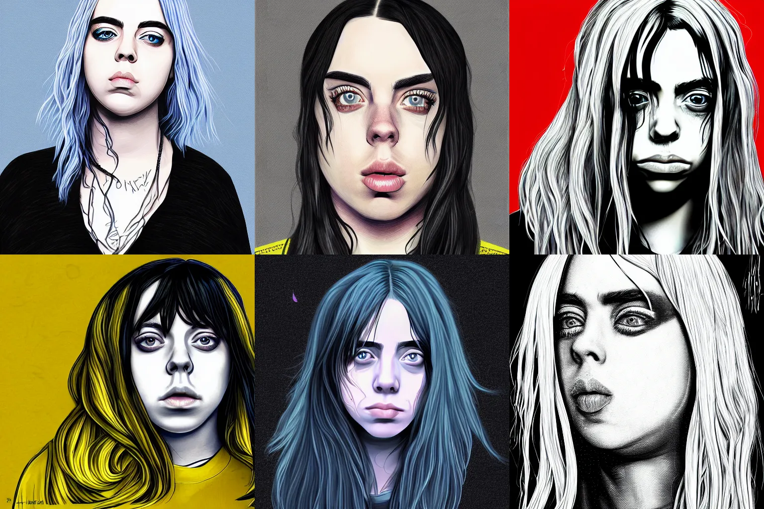 Prompt: Billie Eilish, detailed digital art in the style of Raichiyo