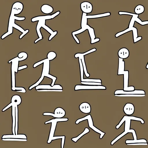 Prompt: stick figure walking, walking animation sheet, stik