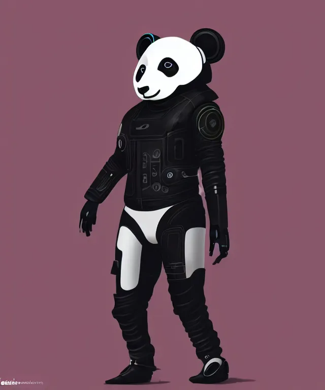 Image similar to futuristic cyberpunk android panda, duo tone, reflective skin, trending on Artstation