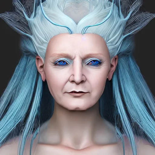 Image similar to a woman with white hair and blue eyes, a character portrait by Brian and Wendy Froud, trending on cg society, fantasy art, zbrush, airbrush art, digital painting