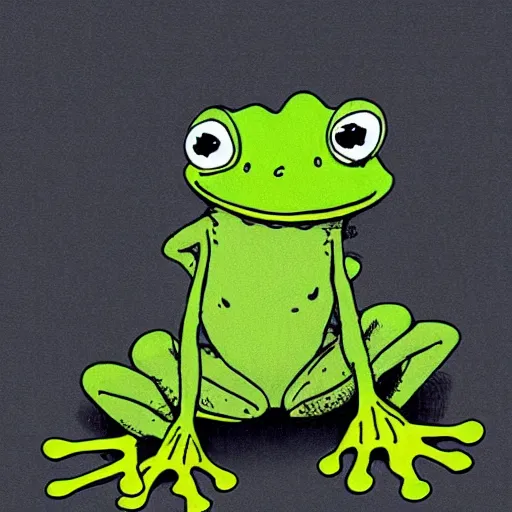 Prompt: cute frog by bill watterson, cartoon, cute