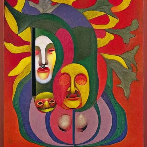 Image similar to floral face portrait by leonetto cappiello and wojciech siudmak and ernst fuchs, anni albers, oil on canvas