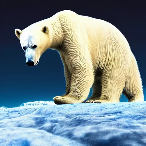 Prompt: polar bear on iceberg in mars, outer space, planet mars, photorealistic, high resolution,, trending on deviantart, hdr, hyper detailed, insane details, intricate, elite, ornate, dramatic lighting
