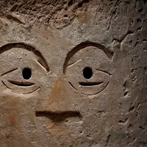 Image similar to smiley face crying face cold face emoji hieroglyphs on cave wall