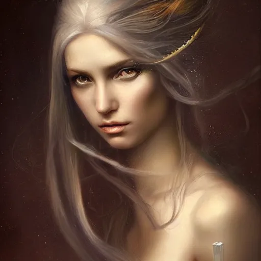 Prompt: a painting of a beautiful women with long hair, a detailed painting by tom bagshaw, featured on cgsociety, fantasy art, detailed painting, deviantart, deviantart hd