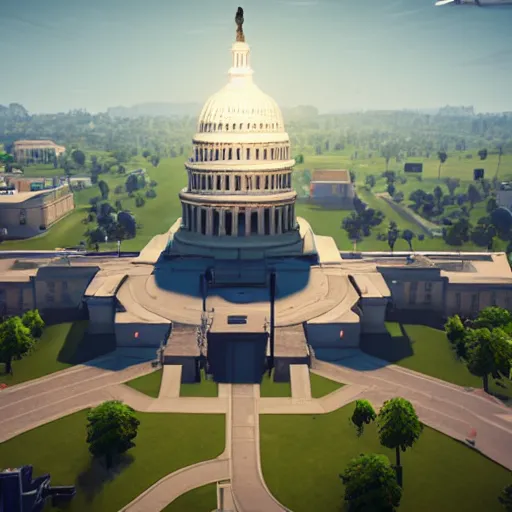 Image similar to the us capitol being attacked in fortnite, 3 d model, unreal engine 4