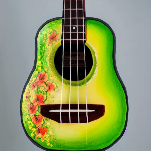 Image similar to avocado ukulele painted by caravaggio