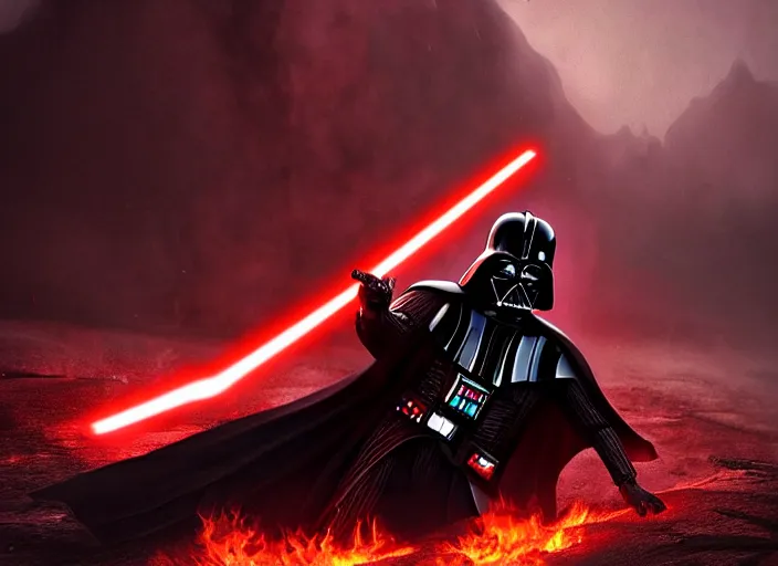 darth vader lying on the floor burning around flames, | Stable ...