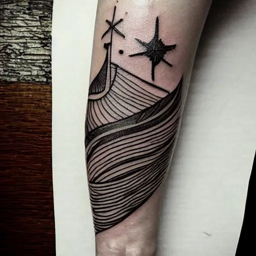 Prompt: tattoo sketch of a ocean, on a yellow leg, ornamental, line art, minimalism