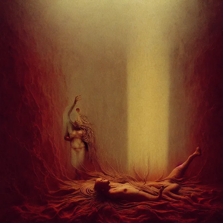 Prompt: portrait of shamanic ritual by beksinski, psychedelic trippy visionary art, soft bloom lucid dream - like atmosphere, baroque painting, perfect composition, detailed octane render trending on artstation, 8 k artistic photography, volumetric cinematic perfect light, chiaroscuro, masterpiece, raphael, caravaggio, beksinski, rutkowski, beeple