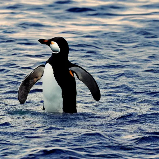 Image similar to a penguin swimming on the earth's atmosphere