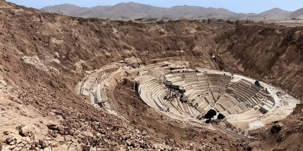 Image similar to mining tailing as coliseum in the city of chuquicamata