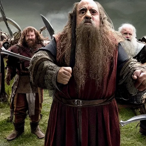 Image similar to movie still of danny devito starring as gimli in the 2 0 2 6 lord of the rings movie, full body