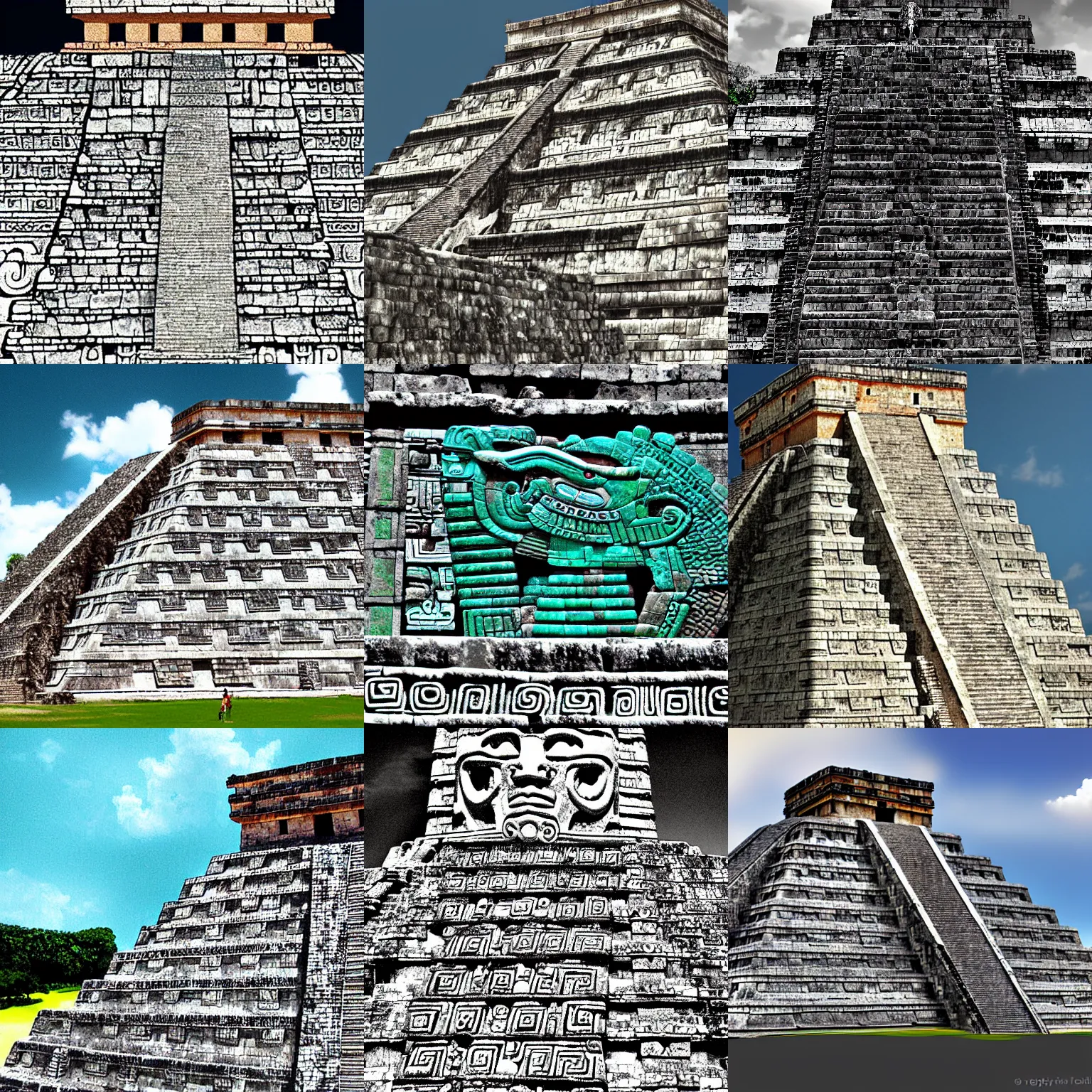 Prompt: the mayan god quetzalcoatl sits on top of the temple at chichen itza, digital art