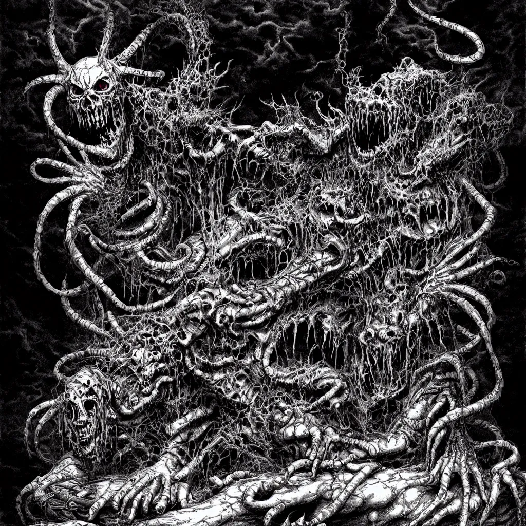 Prompt: a strange eerie magical scary creature in an eerie uncanny hell, translucent neon, horror, concept art, detailed, intricate, award - winning, cinematic, by kentaro miura