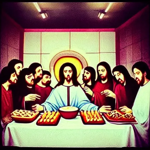 Image similar to “ eating mcdonalds at the last supper ”