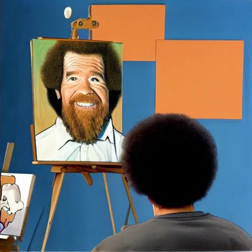 Prompt: Bob Ross painting a recursive self portrait