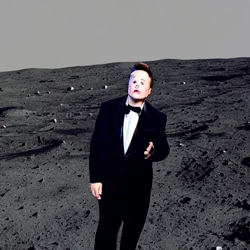 Image similar to elon musk in a suite sitting on the moon