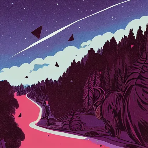 Image similar to colorful ilya kuvshinov, mcbess, rutkowski, illustration of an amazing meteor shower