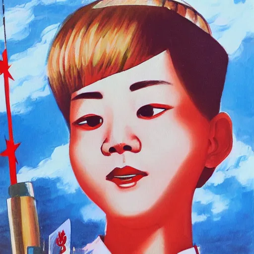 Image similar to “ rei ayanami north korean propaganda poster, award winning, oil painting ”