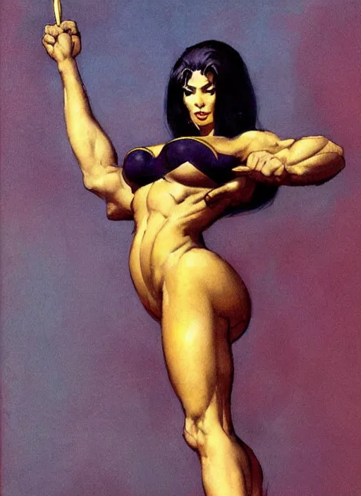 Prompt: mighty golden saint girl, strong line, deep color, beautiful! coherent! by frank frazetta, by brom, low angle