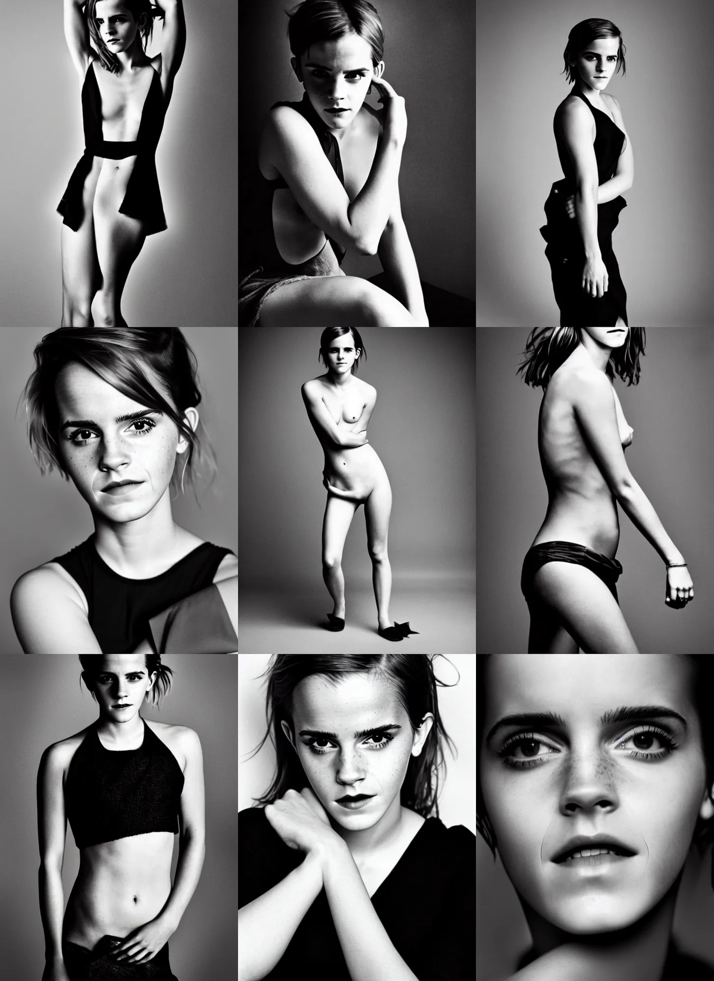 Prompt: photo of emma watson, full body portrait in the style of sam haskins, petter hegre, intimate, sharp details