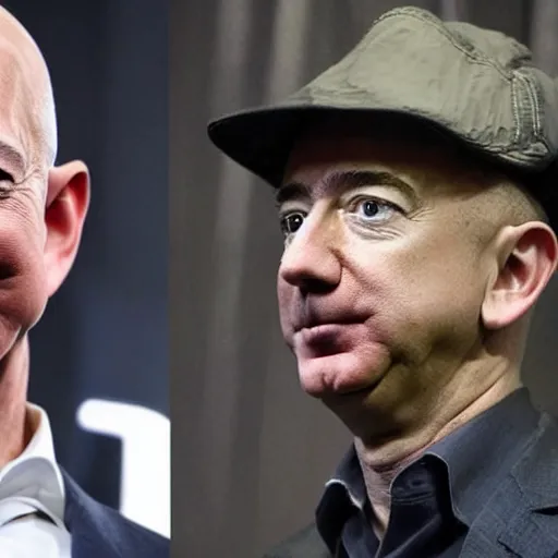 Image similar to jeff bezos as a homeless person, living in the streets