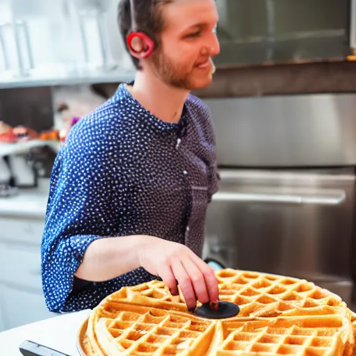 Image similar to dj spinning on a waffle turntable