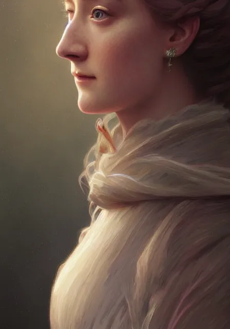 Image similar to sansa saoirse ronan, intricate, elegant, highly detailed, digital painting, artstation, concept art, smooth, sharp focus, illustration, art by artgerm and greg rutkowski and alphonse mucha and william - adolphe bouguereau