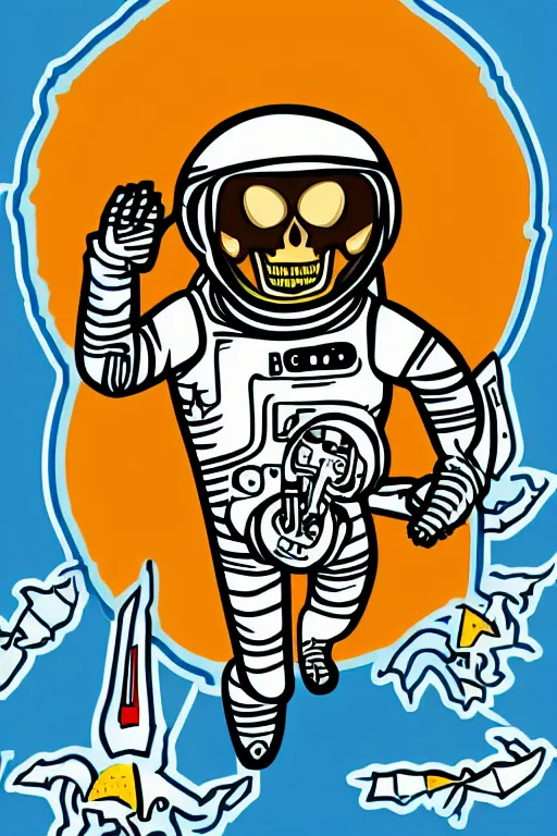 Image similar to A portrait of a skeleton as an astronaut, sticker, colorful, illustration, highly detailed, smooth and clean vector curves, no jagged lines, vector art, smooth