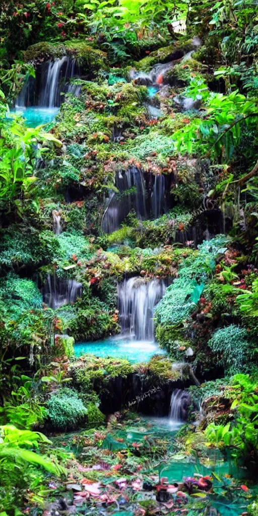 Image similar to beautiful lush magical enchanted serene cozy watery grotto