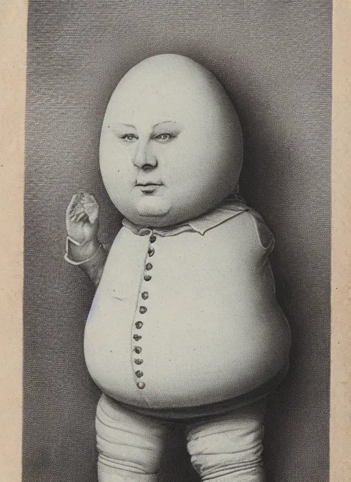 Image similar to 1 8 0 0 s style full body detailed photograph of humpty dumpty, realistic