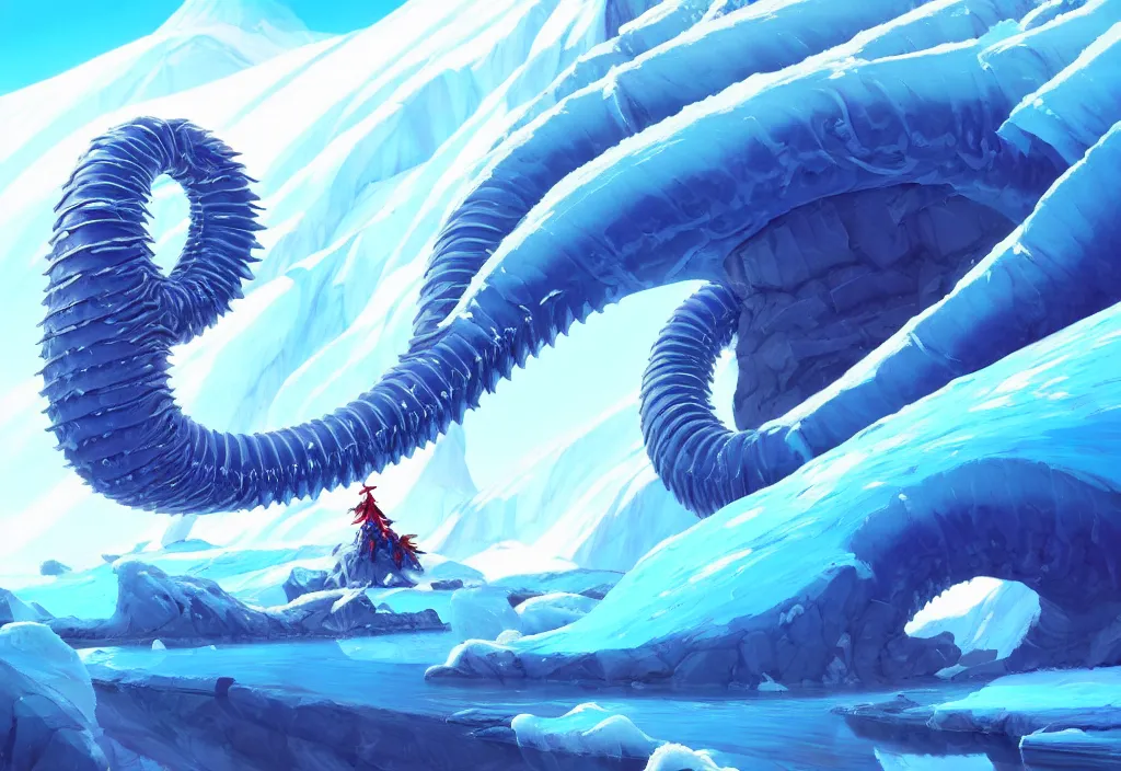 Image similar to a giant ice worm on a glacier, intricate oil painting, high detail illustration, sharp high detail, manga and anime 1 9 9 9, official fanart behance hd artstation by jesper ejsing and makoto shinkai, 4 k,