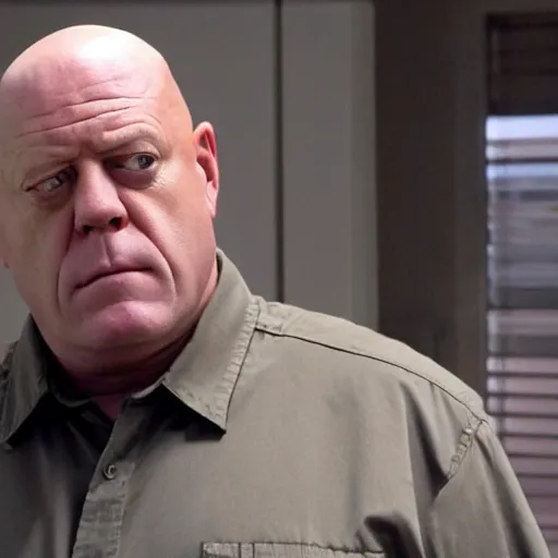 Image similar to angry!!!!!!!!!! hank schrader looking at the camera, still from breaking bad, close - up, 4 k, 8 k, hd quality, high quality, hyperdetailed