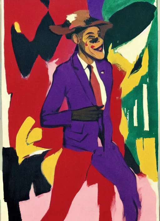 Image similar to barack obama as the joker in the style of ernst ludwig kirchner