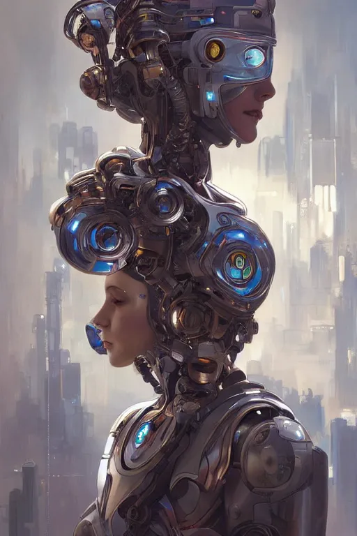 Image similar to ultra realistic illustration, robot woman carrying a human baby + face, cyberpunk, sci - fi, fantasy, intricate, elegant, highly detailed, digital painting, artstation, concept art, smooth, sharp focus, illustration, art by artgerm and greg rutkowski and alphonse mucha