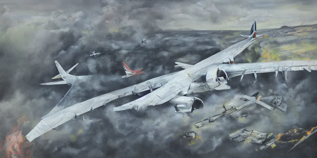 Prompt: surreal painting of plane crashing