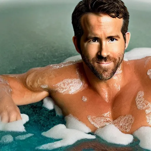 Prompt: ryan reynolds taking a bubble bath