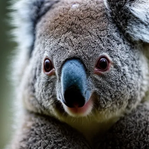 Image similar to award winning nature photograph of a koala with a bird's beak. extreme detail, hyperrealistic photo, smooth, trending on artstation