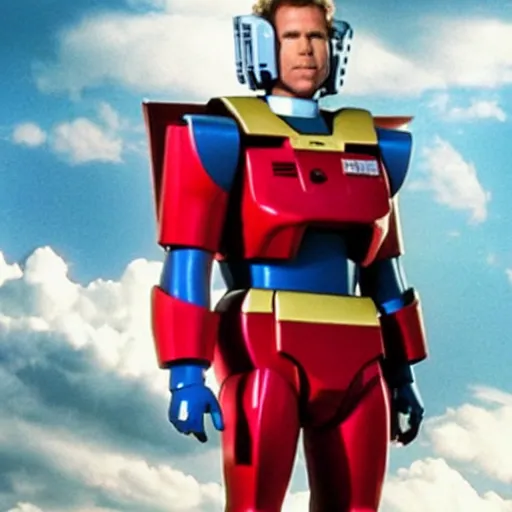 Image similar to will ferrell wearing a gundam suit, live action film