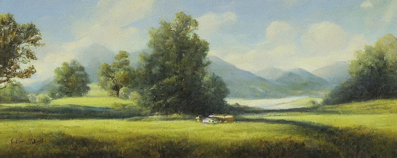 Prompt: a beautiful landscape painting by John Marshall Gamble