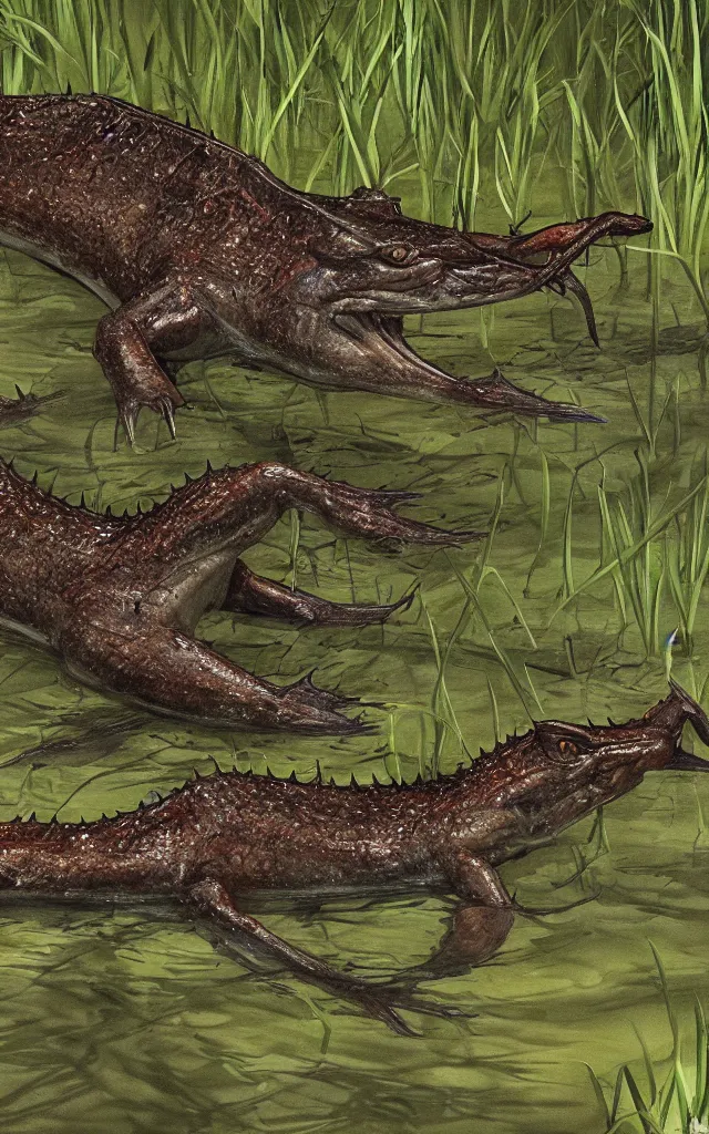 Image similar to diplocaulus living in a swamp, photorealistic, highlydetailed