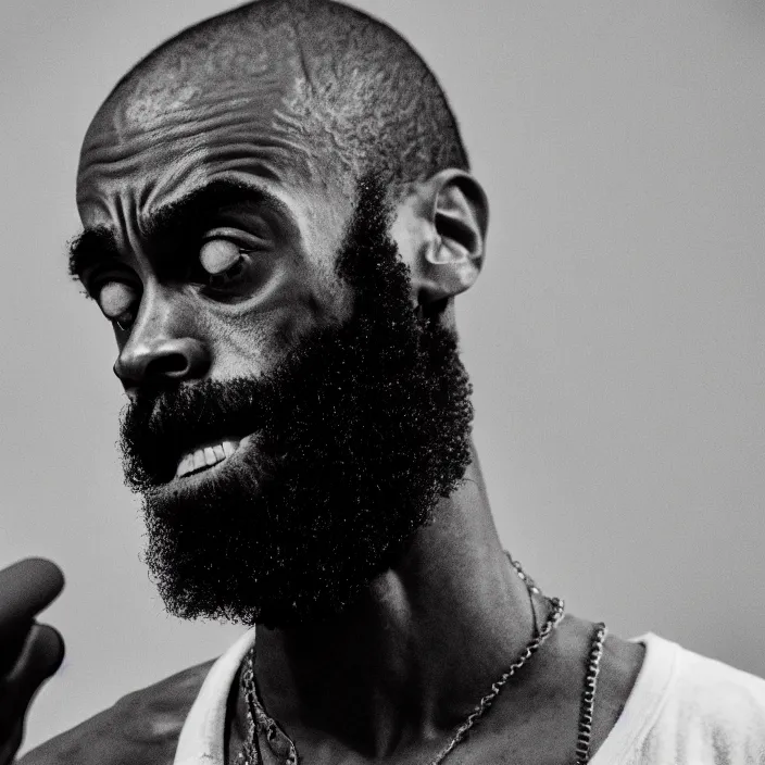 Image similar to mc ride from death grips, - wide shot, detailed, photography, realistic