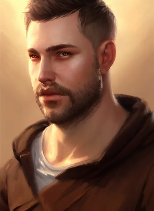 Image similar to a _ fantasy _ style _ portrait _ painting _ of slightly chubby white male very short hair short stubble, brown hair, rpg dnd oil _ painting _ unreal _ 5 _ daz. _ rpg _ portrait _ extremely _ detailed _ artgerm _ greg _ rutkowski _ greg