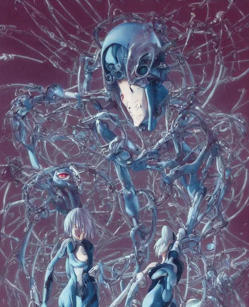 Image similar to female anime character rei ayanami cyborg in the center giygas epcotinside a space station eye of providence beksinski finnian vivid hr giger to eye hellscape mind character environmental